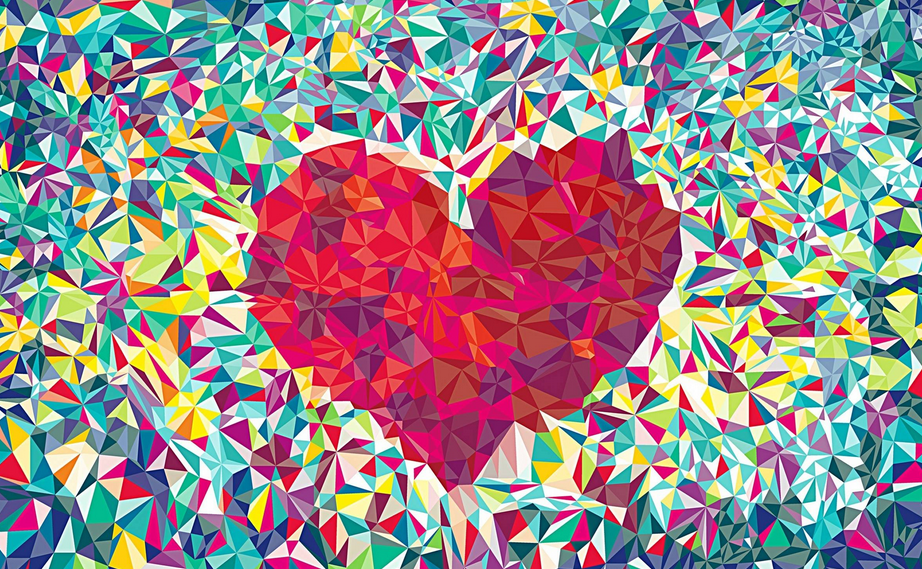 Colorful geometric mosaic heart design